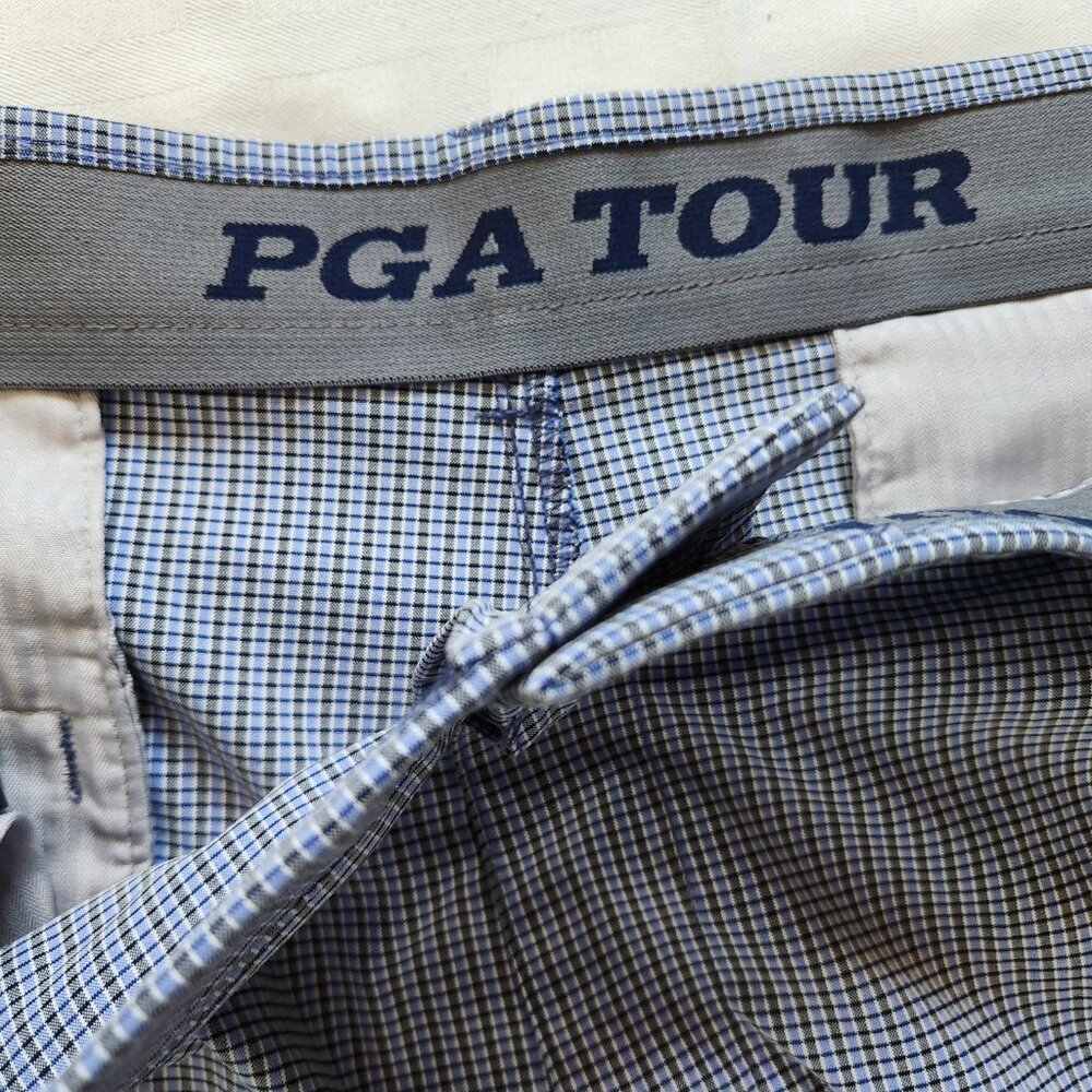 PGA Tour Golf Shorts Mens 38 Blue Gray Checks Performance Stretch 10" Inseam - Picture 3 of 3